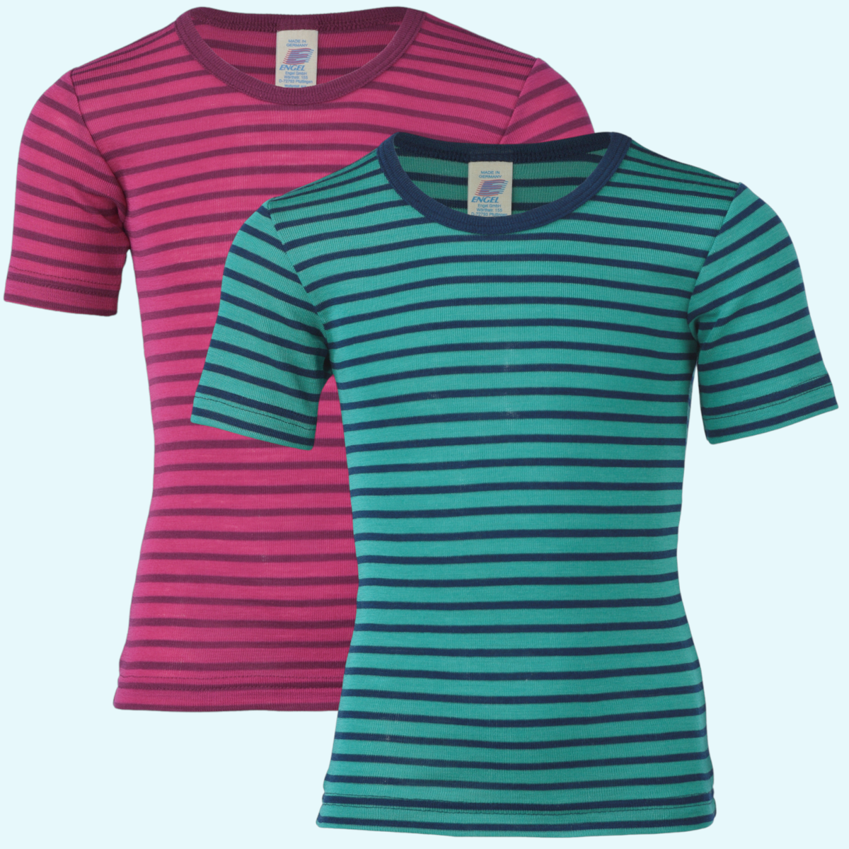 Kinder Shirt kurzarm Wolle Seide farbig geringelt GOTS