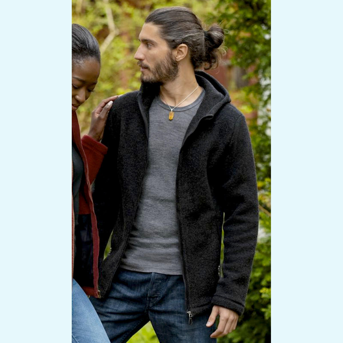 Wollfleecejacke für Herren mit Kapuze Herren Kapuzenjacke Wollfleece schwarz GOTS