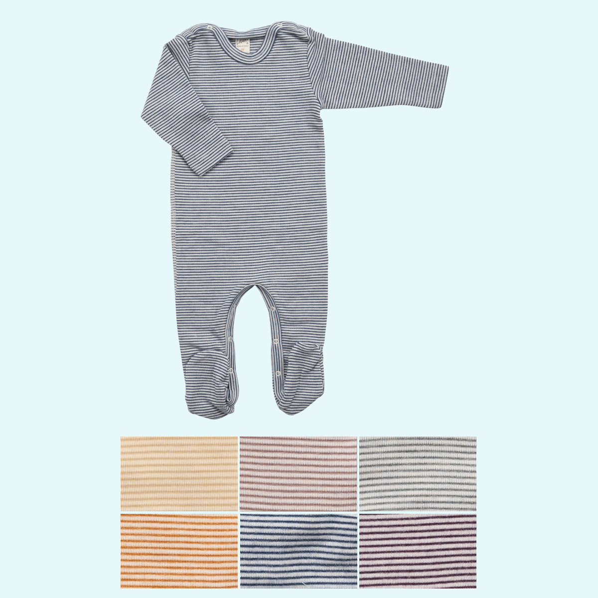 Baby Overall Schlafanzug mit Fuß Wolle Seide langarm farbig geringelt GOTS