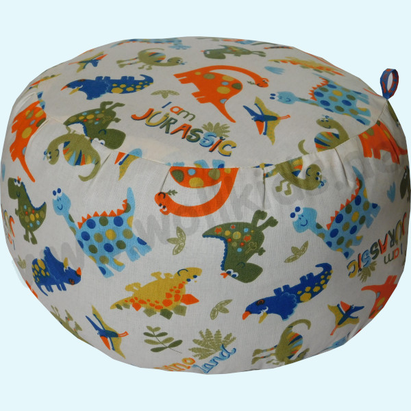 Wollkids Sitzkissen rund 40cm mit Dinosaurier - Baumwolle & Wollwalk Wollkids Kinder Sitzkissen-Fußkissen-Pouf rund 40cm mit Dinos aus Bio Baumwolle & Wollwalk