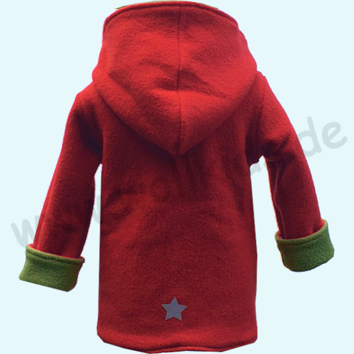 Warme Kinder Walkjacke aus 100% Schurwolle - Wollkids rot/grün Doubleface Walkjacke für Kinder aus 100% Schurwolle von Wollkids - Farbe rot/grün