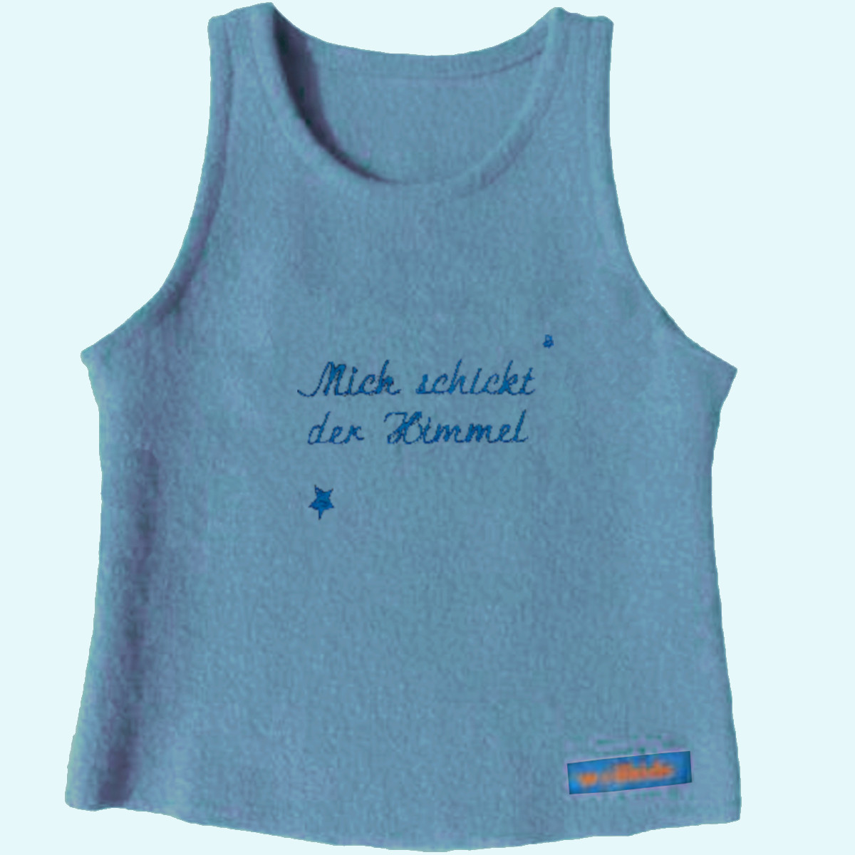 Wollkids Kinder Wollwalk Weste ohne Reißverschluss blau mit Schriftzug Wollkids Baby & Kinder Wollwalk Pullunder Weste aus 100% Wolle ohne Reißverschluss blau mit Schriftzug