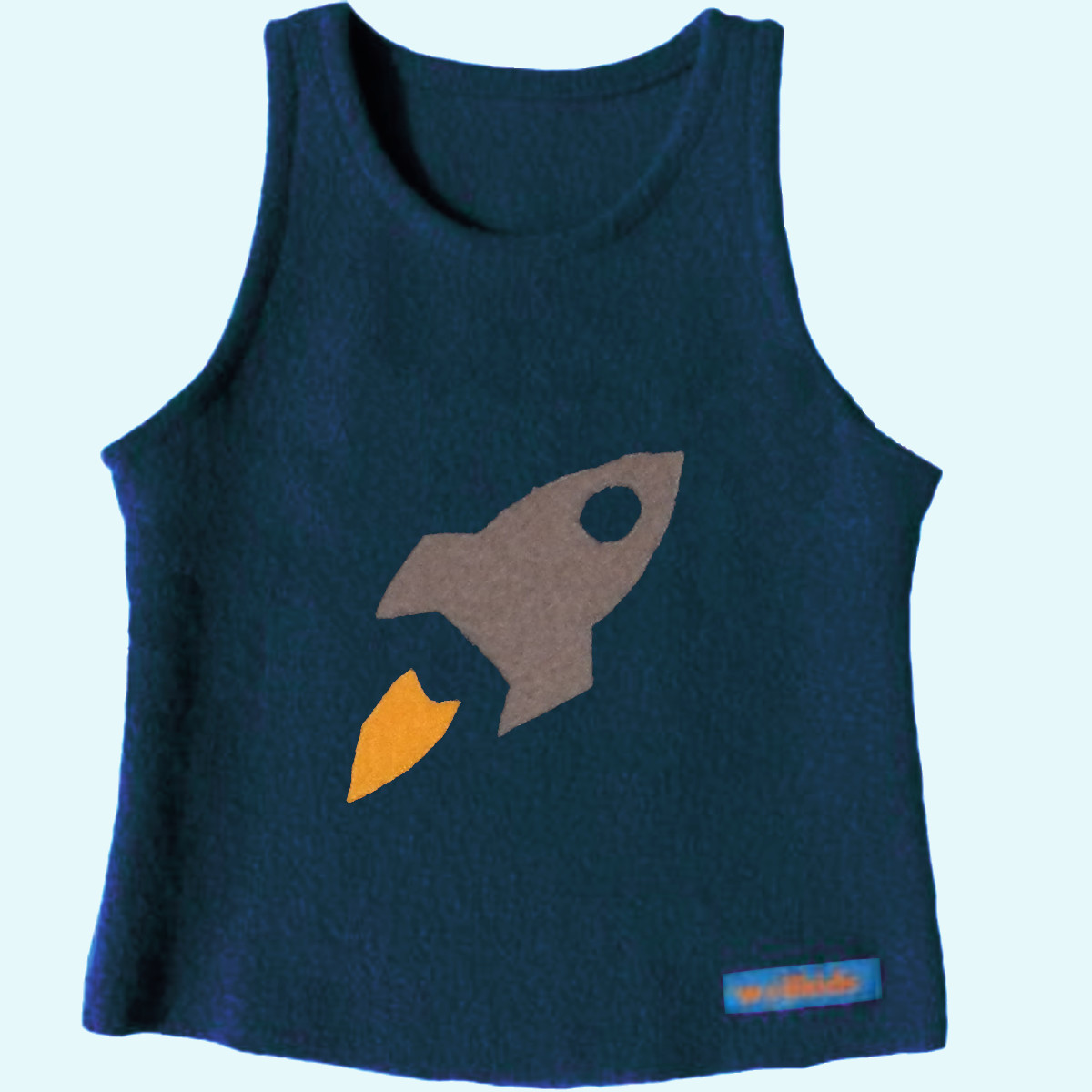 Warme Wollkids Baby & Kinder Pullunder aus Wollwalk blau mit Rakete Wollkids Baby & Kinder Winter Pullunder Weste aus 100% Wollwalk ohne Reißverschluss blau mit Motiv Rakete