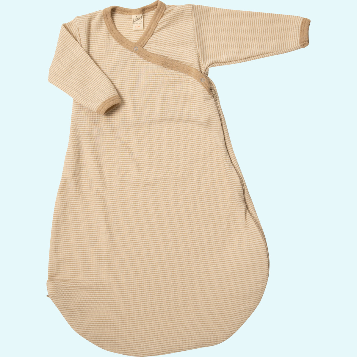 Wolle Seide Wickelsack von Lilano Baby Wickelsäckchen Schlafsack Wolle Seide langarm farbig geringelt GOTS