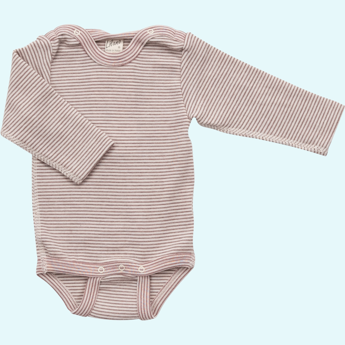 Wolle-Seide Baby Body von Lilano Baby-Body Wolle Seide Langarm farbig geringelt GOTS