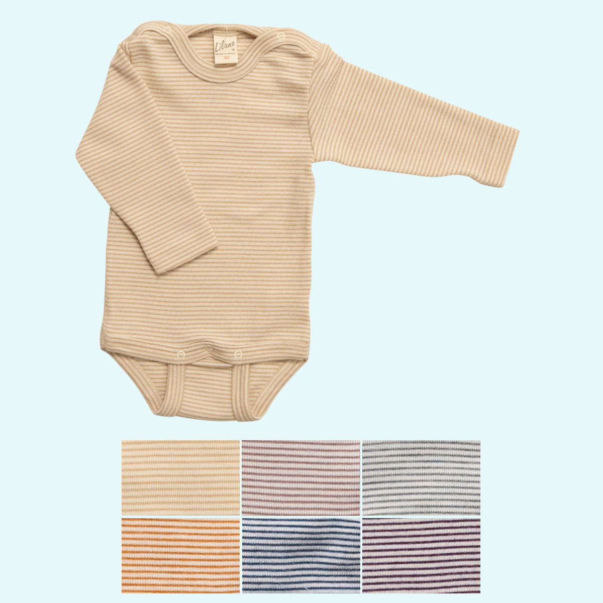Wolle-Seide Baby Body von Lilano Baby-Body Wolle Seide Langarm farbig geringelt GOTS