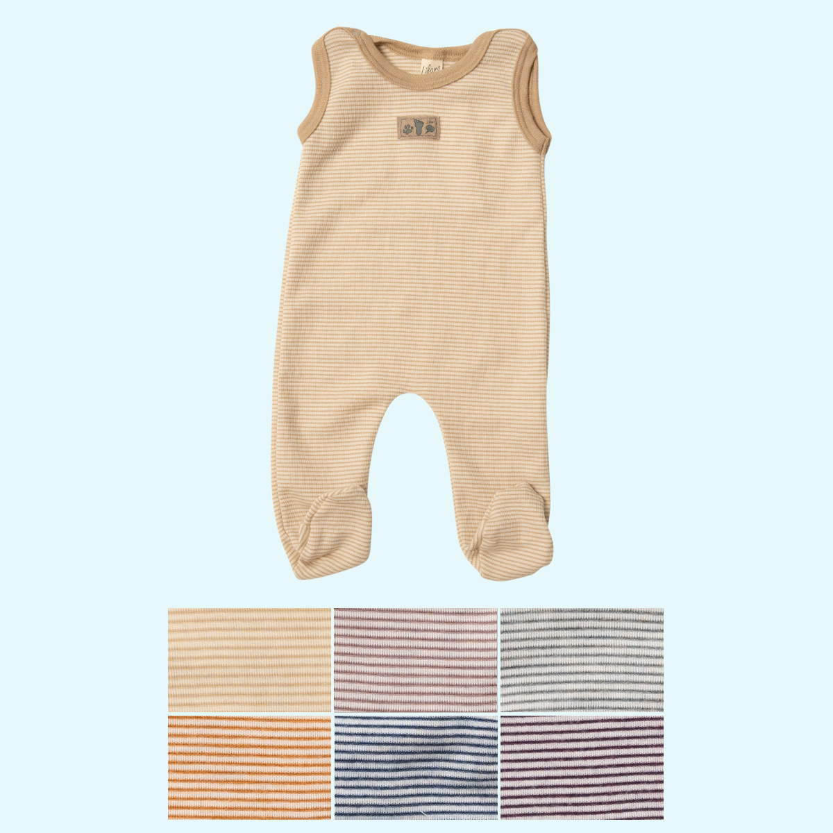 Baby Strampler aus Wolle Seide von lilano Baby Strampler mit Fuß Wolle Seide farbig geringelt GOTS