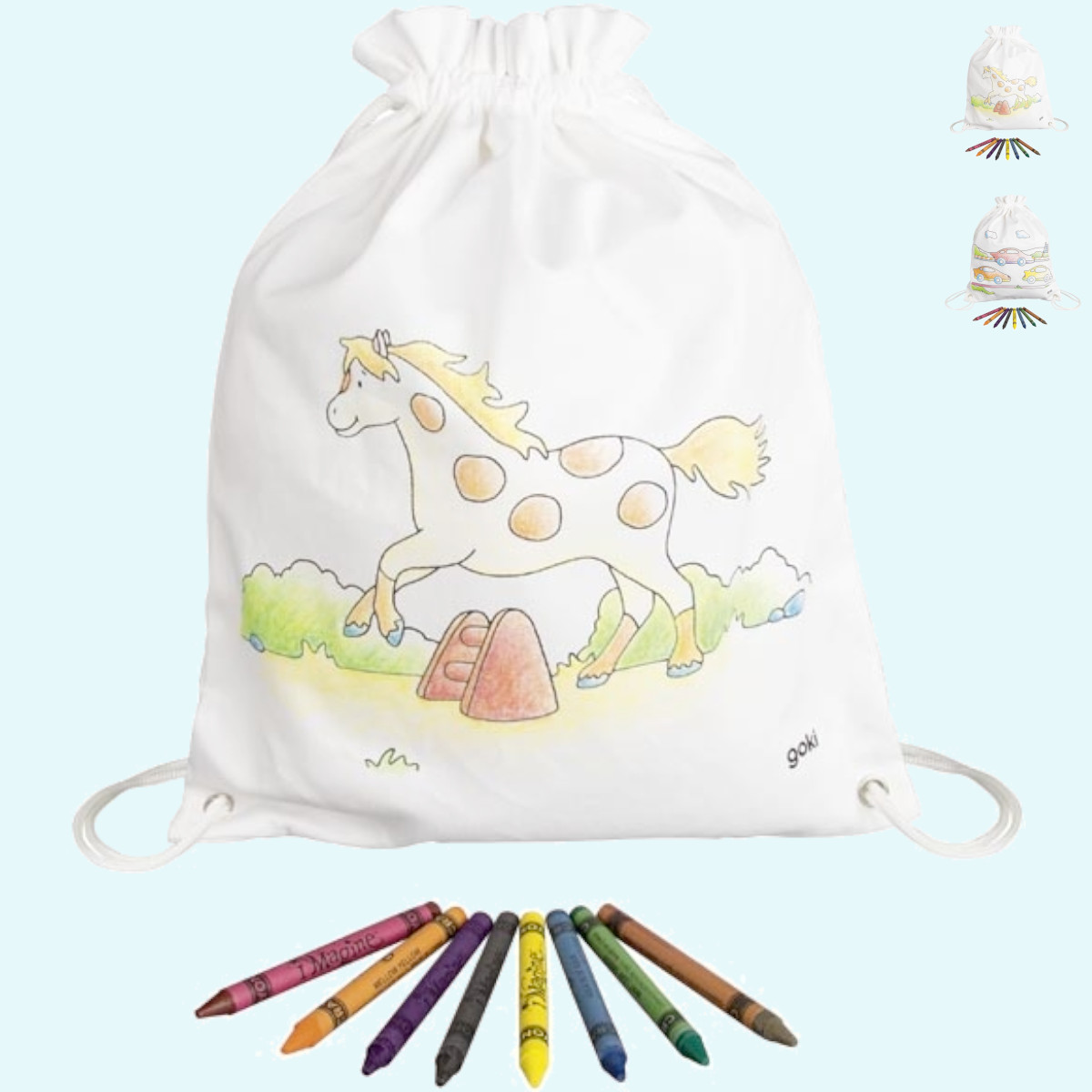 Turnbeutel aus Baumwolle zum Bemalen mit Stiften - Goki natur mit Motiv Kinder Turnbeutel aus Baumwolle zum Bemalen mit Stiften von Goki - natur mit Motiv