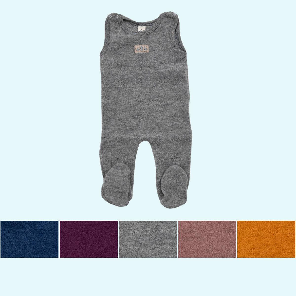 Baby Strampler mit Fuß Wollfrottee Plüsch ohne Arm farbig uni GOTS