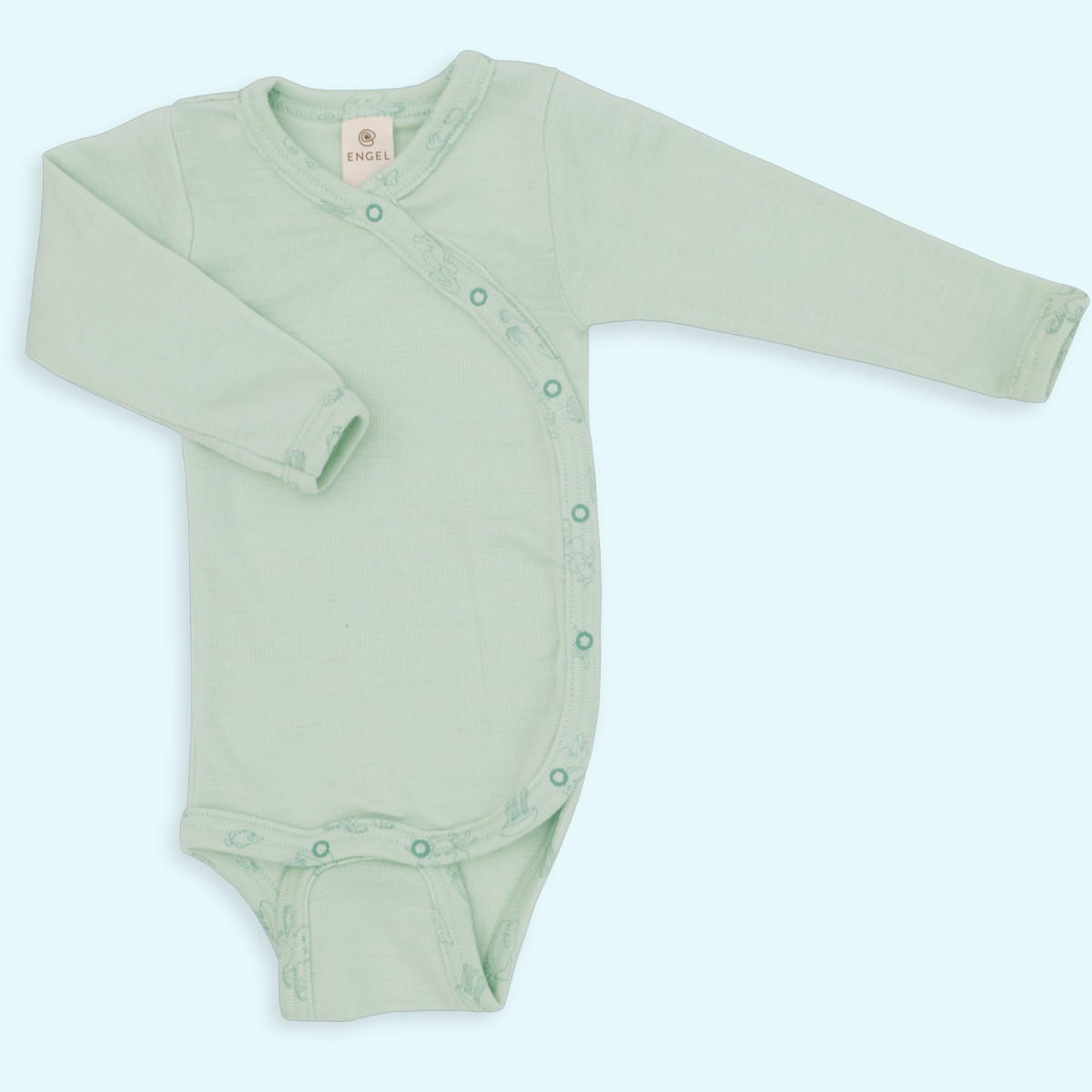 SALE - Warmer Engel Baby Wickelbody Merinowolle Seide SALE - Langarm Baby Wickelbody einfarbig von Engel aus kbT merino Schurwolle/Seide pastellmint & magnolie - ideal im Winter & bei empfindlicher Haut GOTS