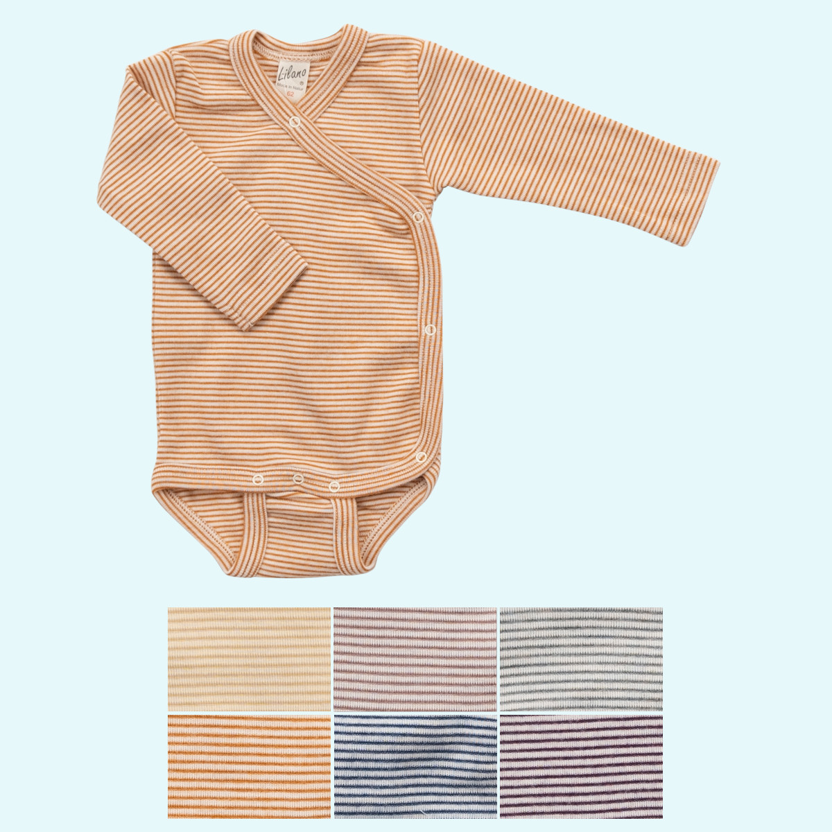 Baby Wickelbody Wolle Seide Langarm farbig geringelt GOTS