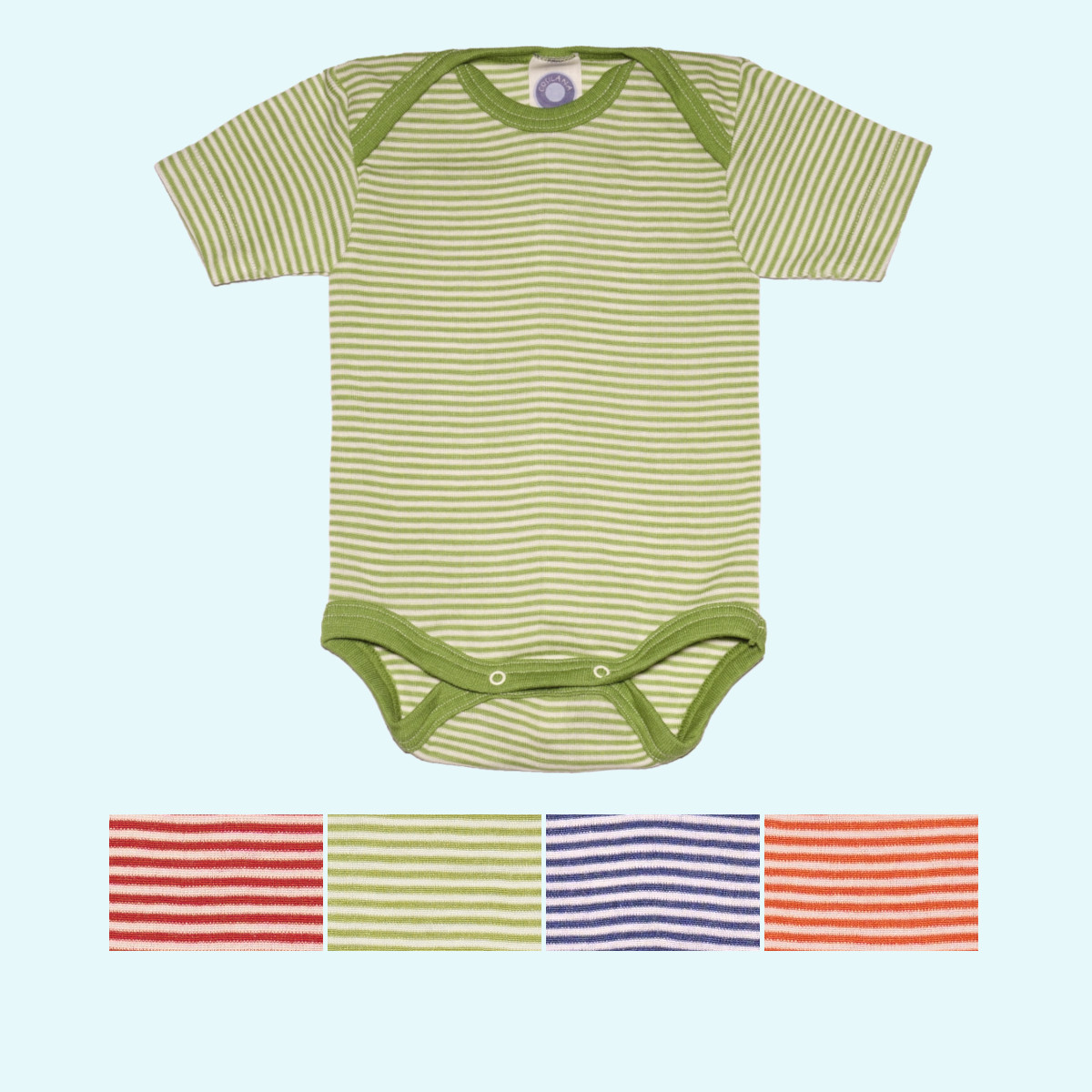 Baby Body Wolle Seide Kurzarm farbig geringelt GOTS