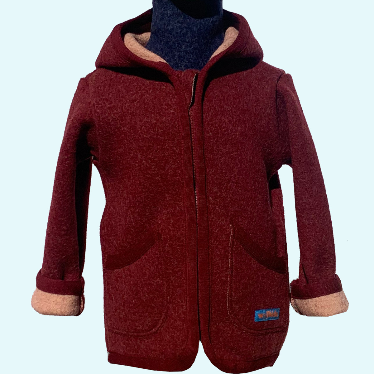 Wollkids Kinder Wollwalkjacke doubleface 100% Merinowolle mit Reißverschluss & Kapuze