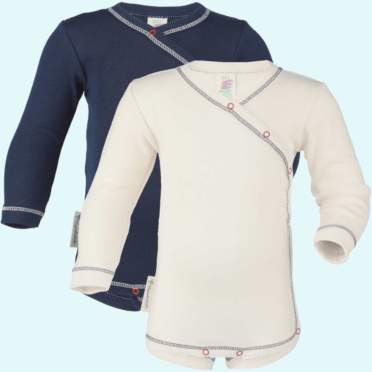 SALE - Frühchen & Baby Wickelbody langarm BIO Baumwolle Engel 44 & 50 SALE - Frühchen & Baby langarm Wickelbody natur & indigo von Engel in Größe 44 & 50 aus BIO Baumwolle für den Sommer IVN BEST