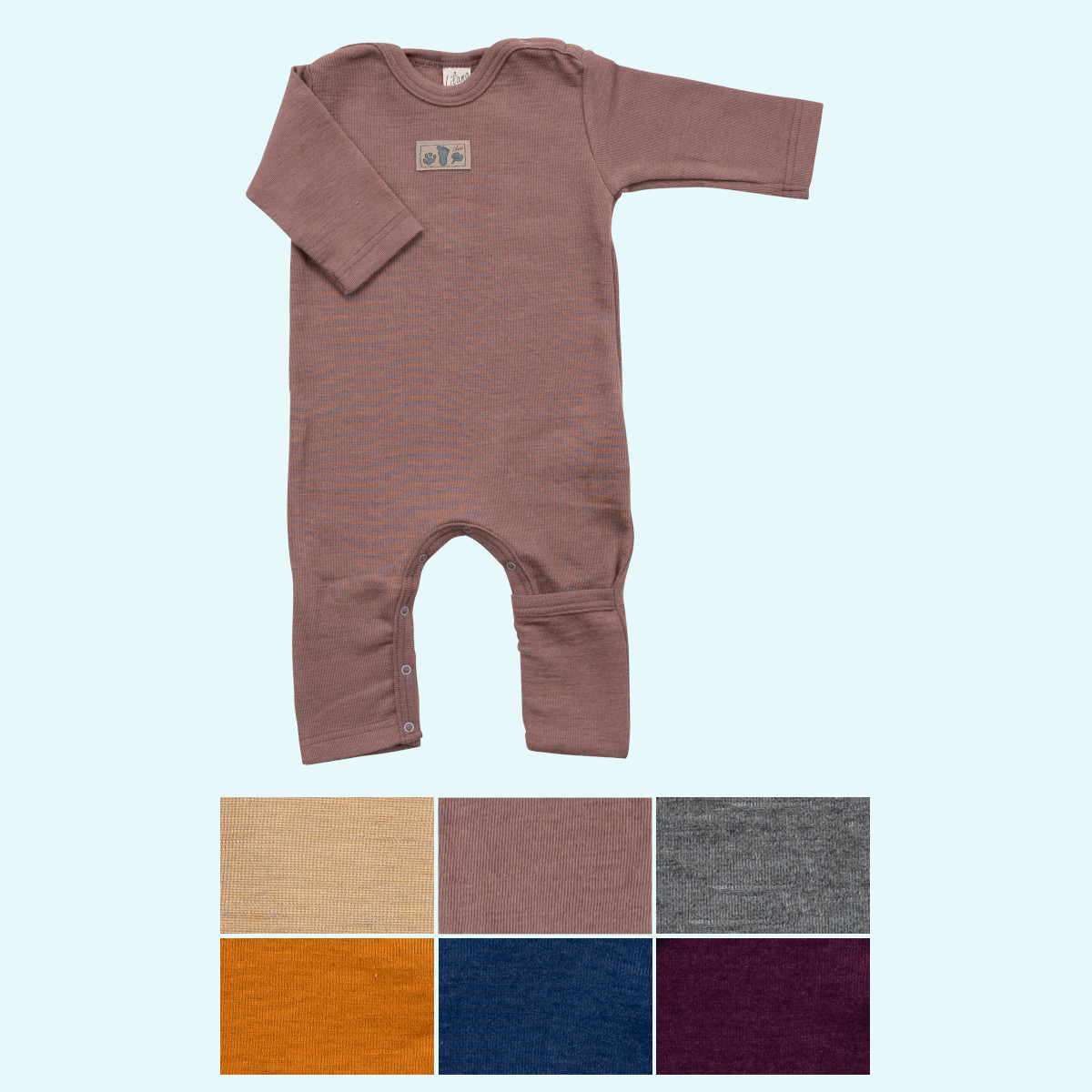 Baby Overall Anzug mit Umschlagbündchen Wolle Seide langarm farbig uni GOT