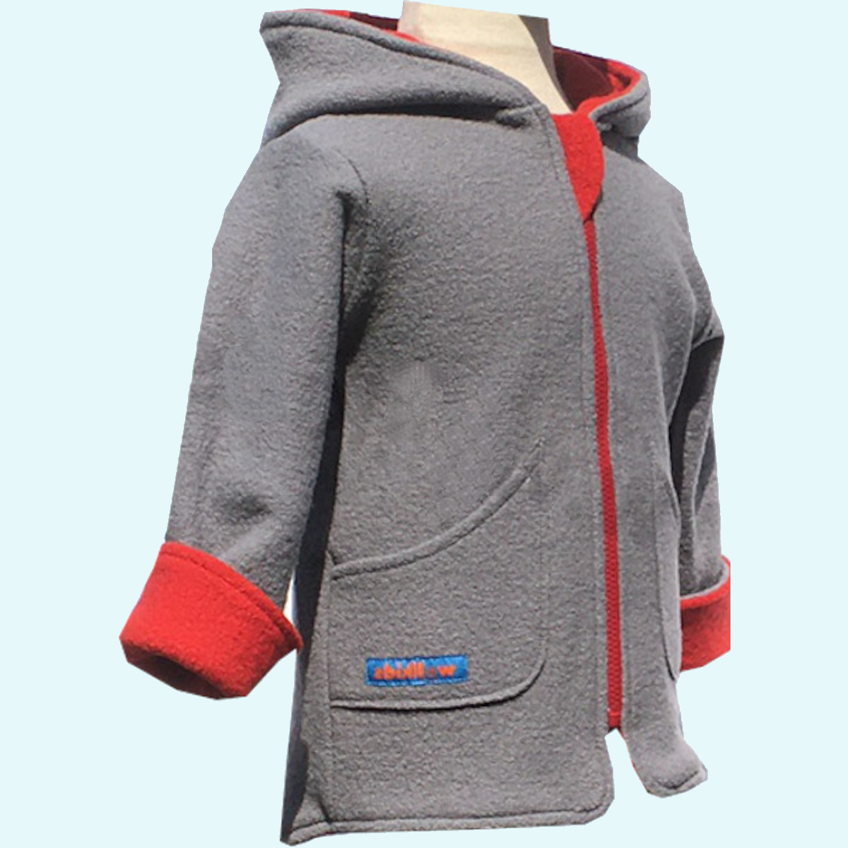 Warme Kinder Wollwalkjacke aus 100% Schurwolle - Wollkids grau/rot Doubleface Wollwalkjacke für Kinder aus 100% Schurwolle von Wollkids - Farbe grau/rot