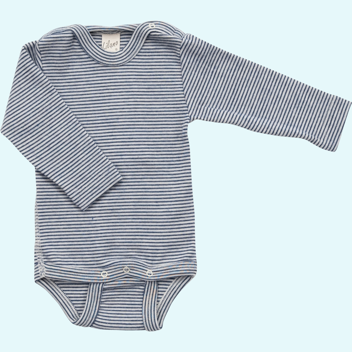 Wolle-Seide Baby Body von Lilano Baby-Body Wolle Seide Langarm farbig geringelt GOTS