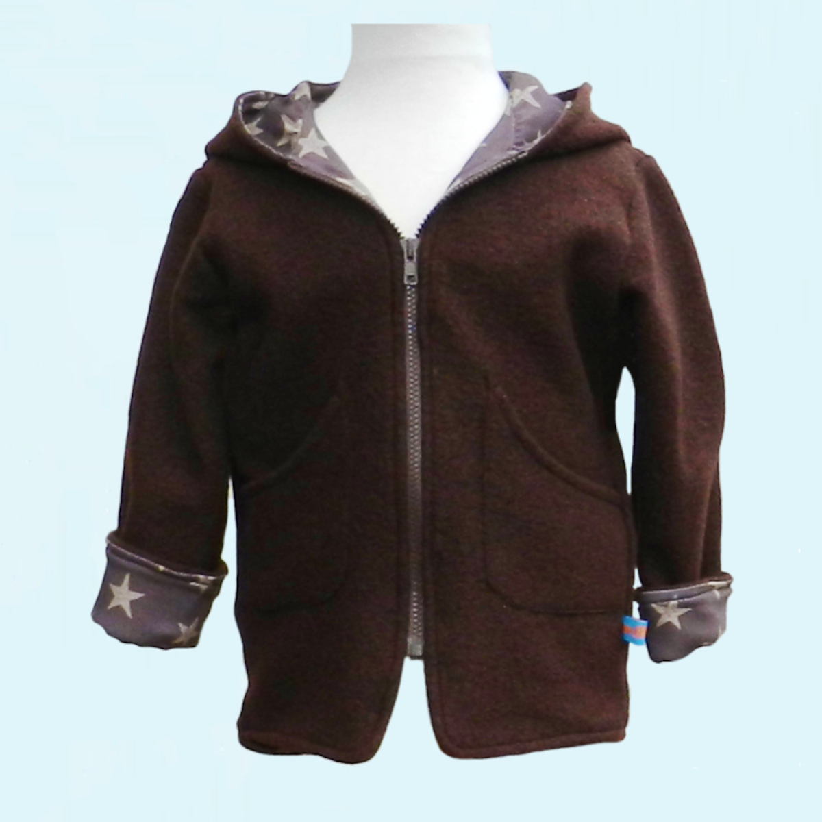 Wollkids Baby Walkjacke gefüttert 100% Wolle - braun/Sterne SALE - Wollkids Baby Winter Wollwalkjacke gefüttert aus 100% Schurwolle - braun mit Sterne