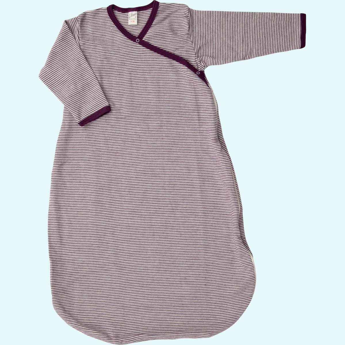 Wolle Seide Wickelsack von Lilano Baby Wickelsäckchen Schlafsack Wolle Seide langarm farbig geringelt GOTS
