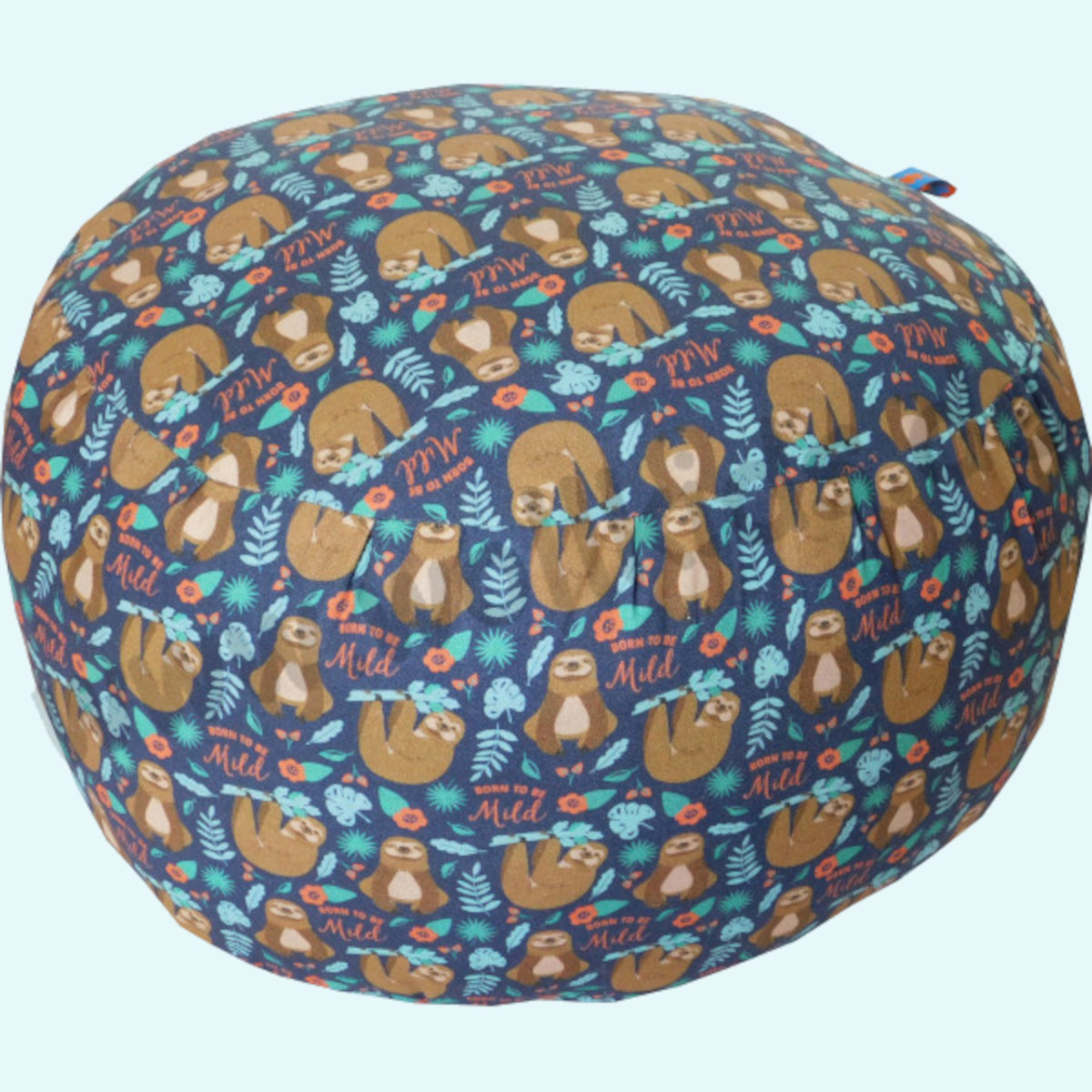 Wollkids Sitzkissen rund 40cm in blau mit Faultier - Baumwolle & Wollwalk Wollkids Kinder Sitzkissen-Fußkissen-Pouf rund 40cm in blau mit Faultier aus Bio Baumwolle & Wollwalk
