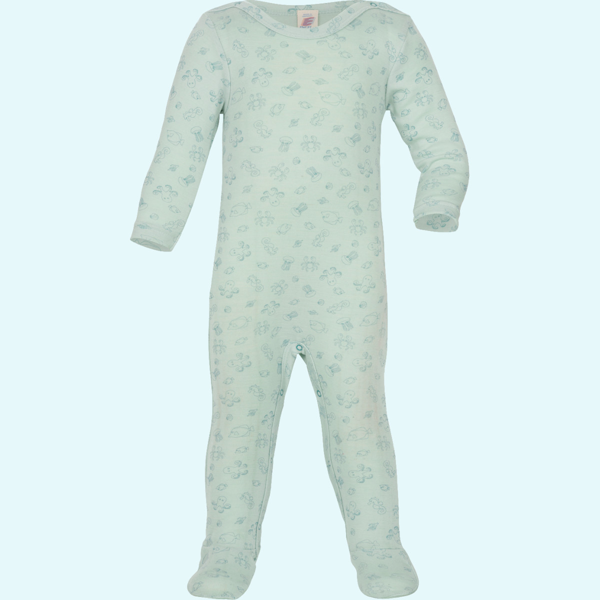 Warmer Baby Overall mit Fuß aus Merino Wolle/Seide Engel SALE - Schlafanzug einteiler - langarm Overall mit Fuß für Babys von Engel aus BIO merino Schurwolle/Seide magnolie & pastellmint - ideal im Winter & für empfindliche Haut GOTS