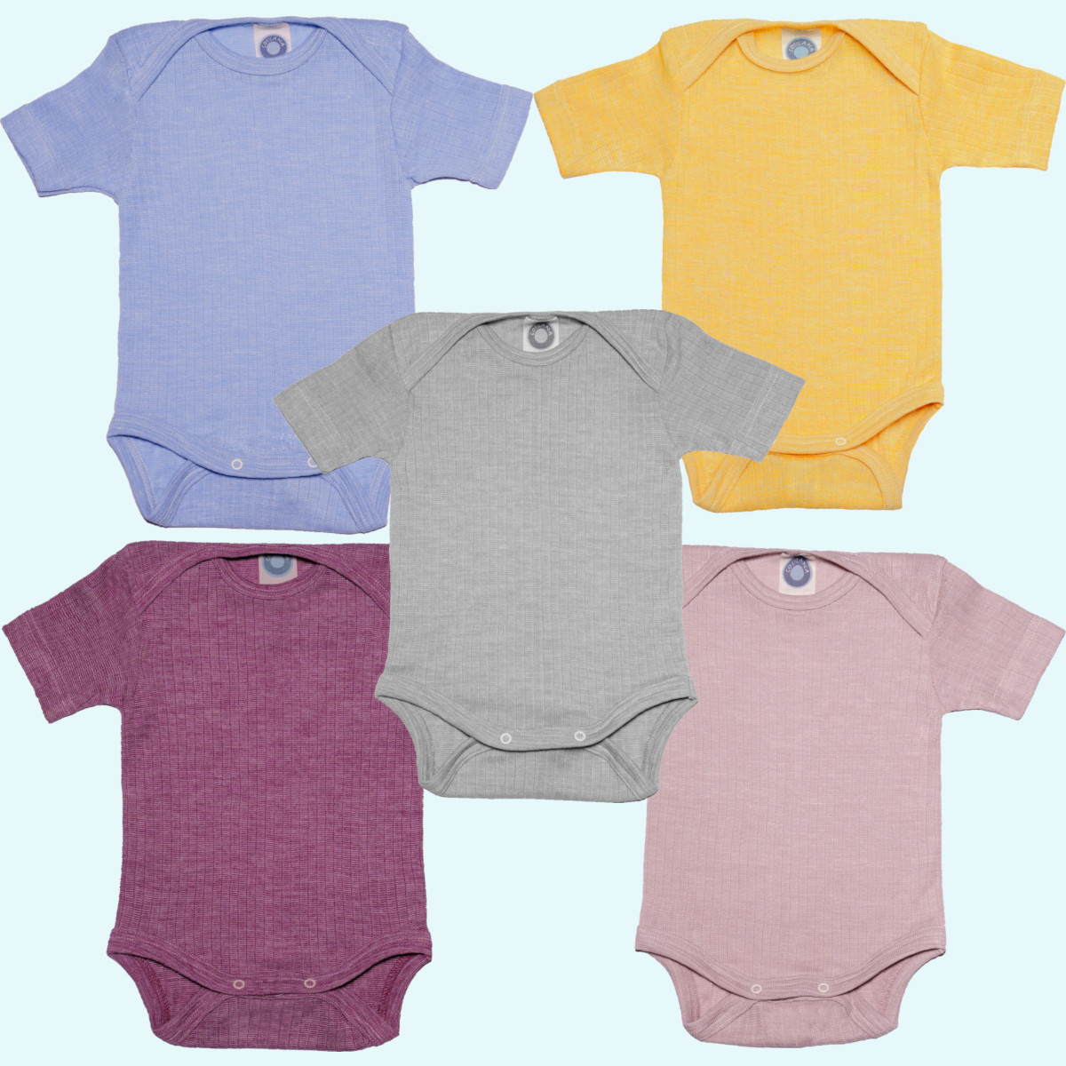 Baby Body Kurzarm Wolle Seide Baumwolle farbig uni GOTS