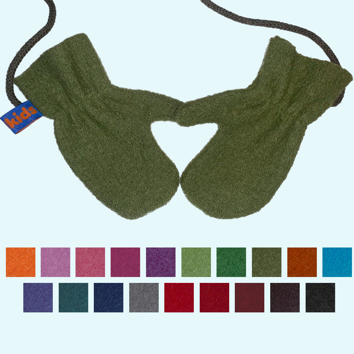 Warme Wollkids Baby & Kinder Winter Fäustlinge aus 100% Wollwalk Warme Wollkids Baby & Kinder Walk Handschuhe Fäustlinge aus 100% Wollwalk für den Winter mit Band
