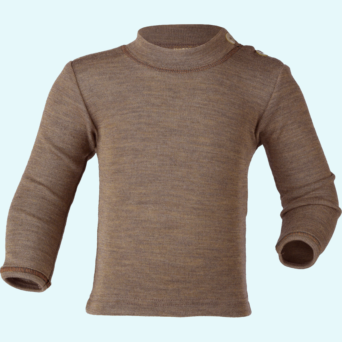 Baby Shirt Stehkragen Wolle Seide langarm walnuss GOTS