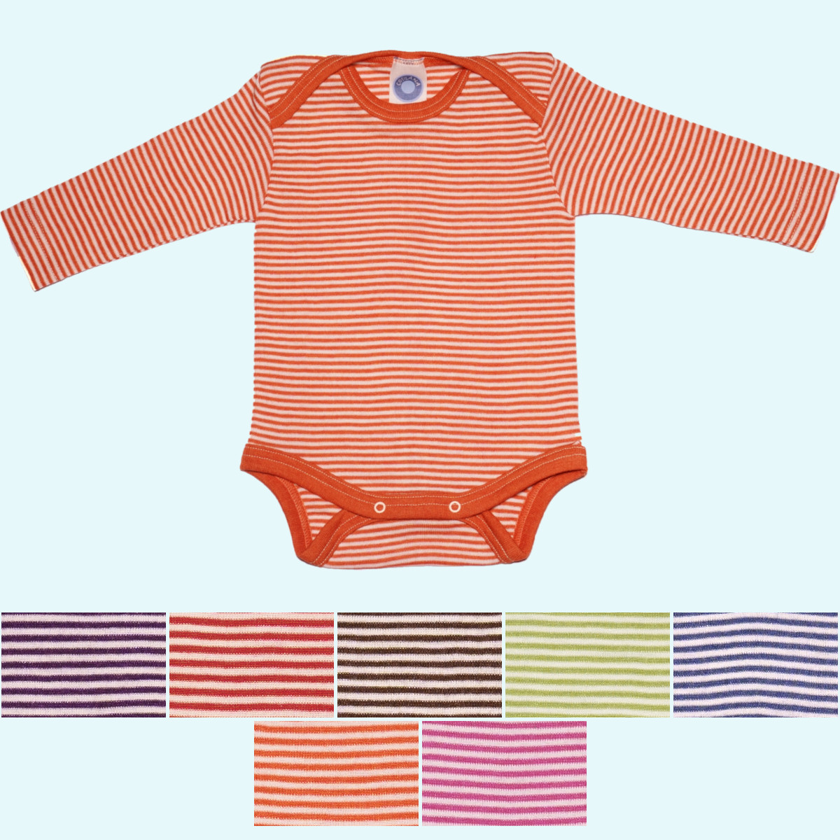 Baby Body Wolle Seide Langarm farbig geringelt GOTS