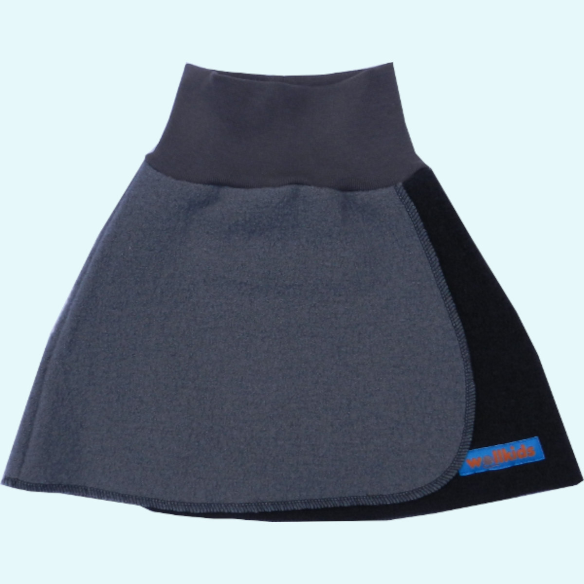 Wollkids Kinder Wollwalk Wickelrock kurz/midi 100% Wolle grau/schwarz Warmer Wollkids Kinder Wollwalk Rock Wickelrock kurz/midi aus 100% Wolle für den Winter - Farbe grau/schwarz