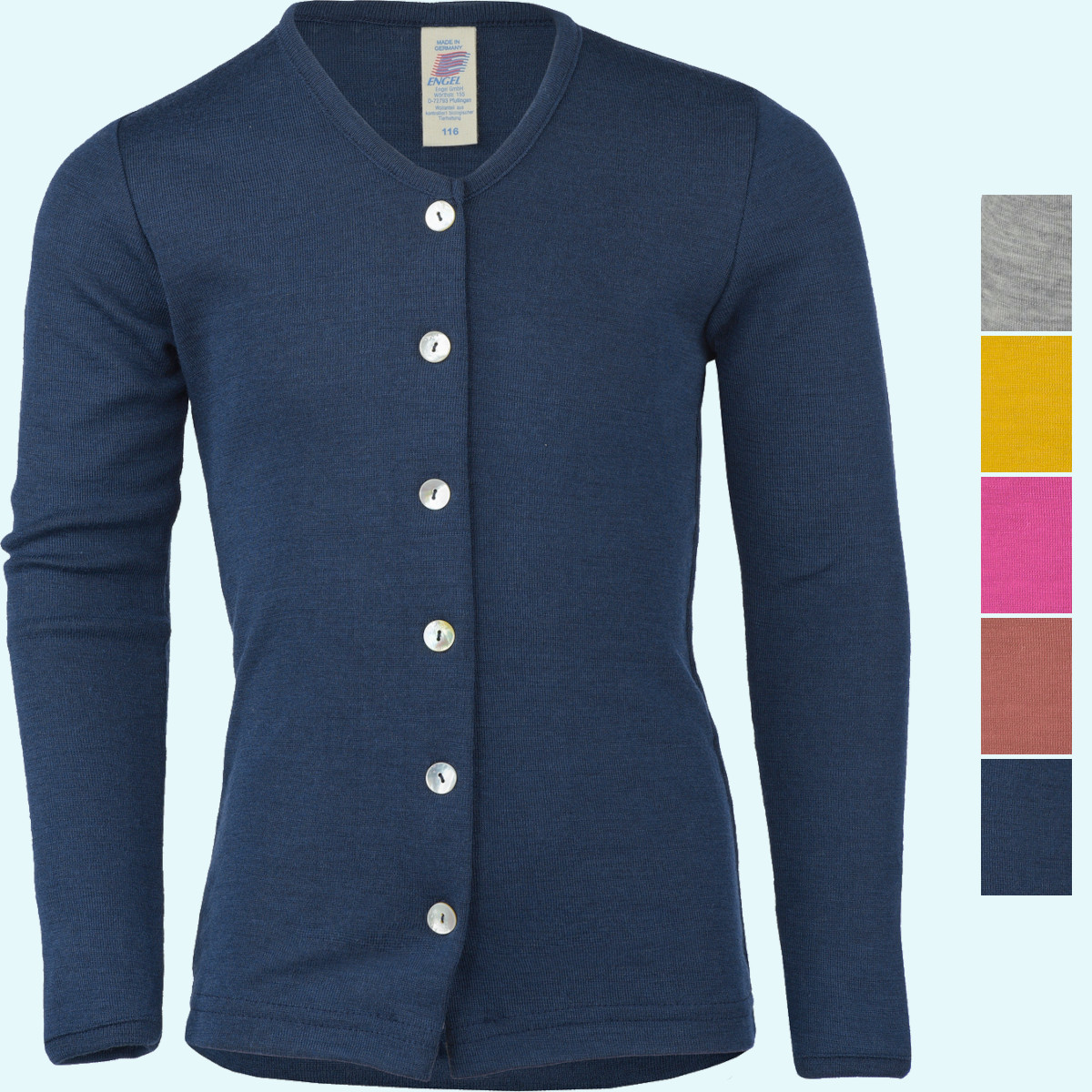 Kinder Cardigan Wolle Seide farbig uni GOTS