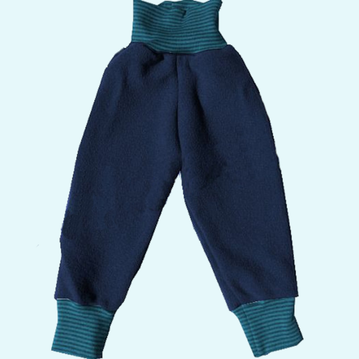 Nabelbundhose aus Wolle Warme Wollkids Baby & Kinder Wollwalk Hose mitwachsend mit Nabelbund aus Bio Baumwolle - Farbe blau