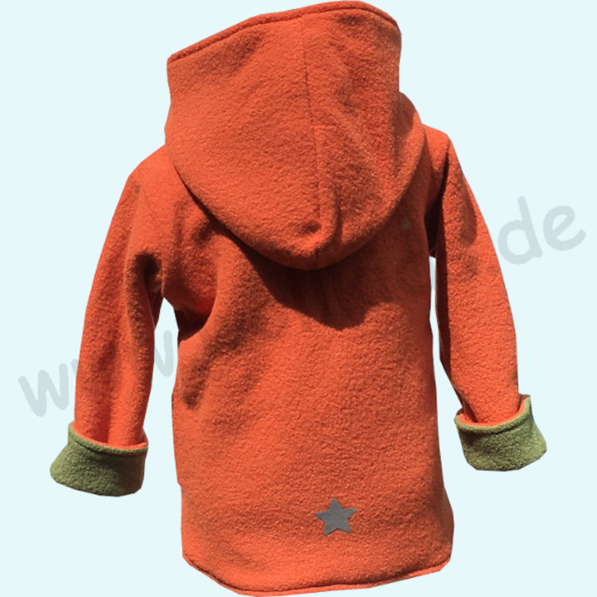 Kinder Wollwalkjacke aus 100% Schurwolle - Wollkids orange/grün Doubleface Wollwalkjacke für Kinder aus 100% Schurwolle von Wollkids - Farbe orange/grün